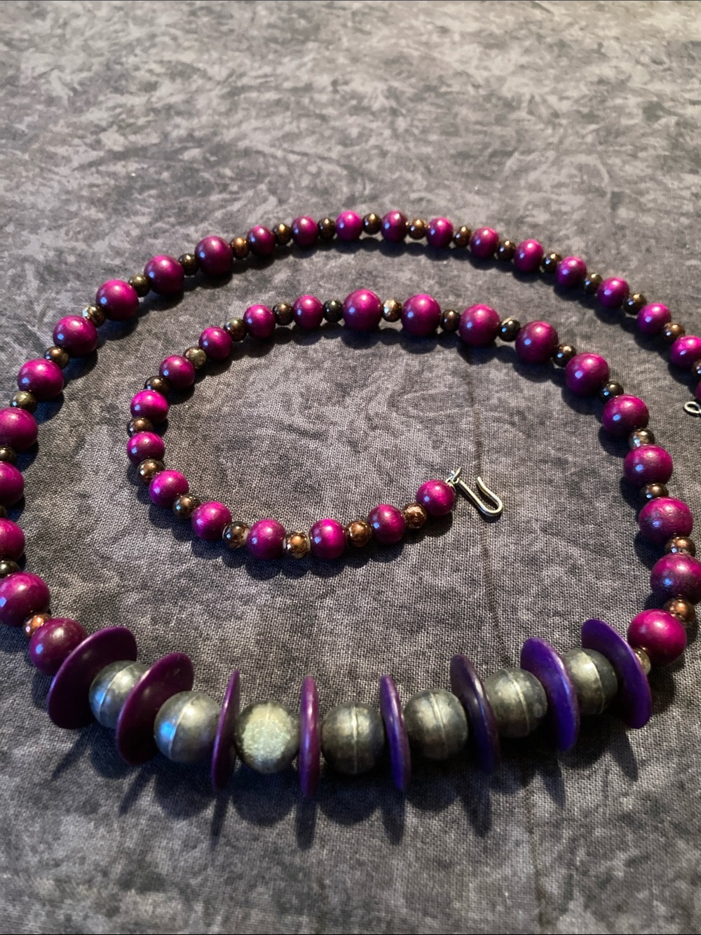 Purple & Cranberry Colored Beaded Necklace - Elegant Purple and Silver Accent